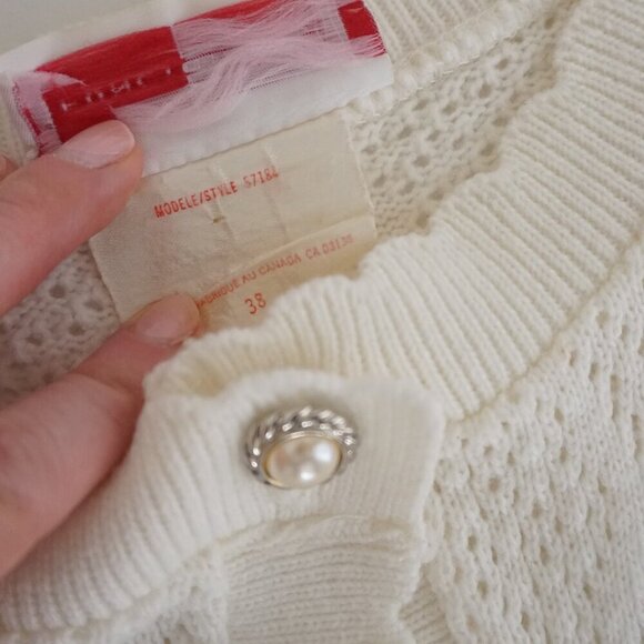 Vintage Intense Functionals Cream Eyelet Button Up Cardigan Sweater Size 38 - Picture 13 of 13